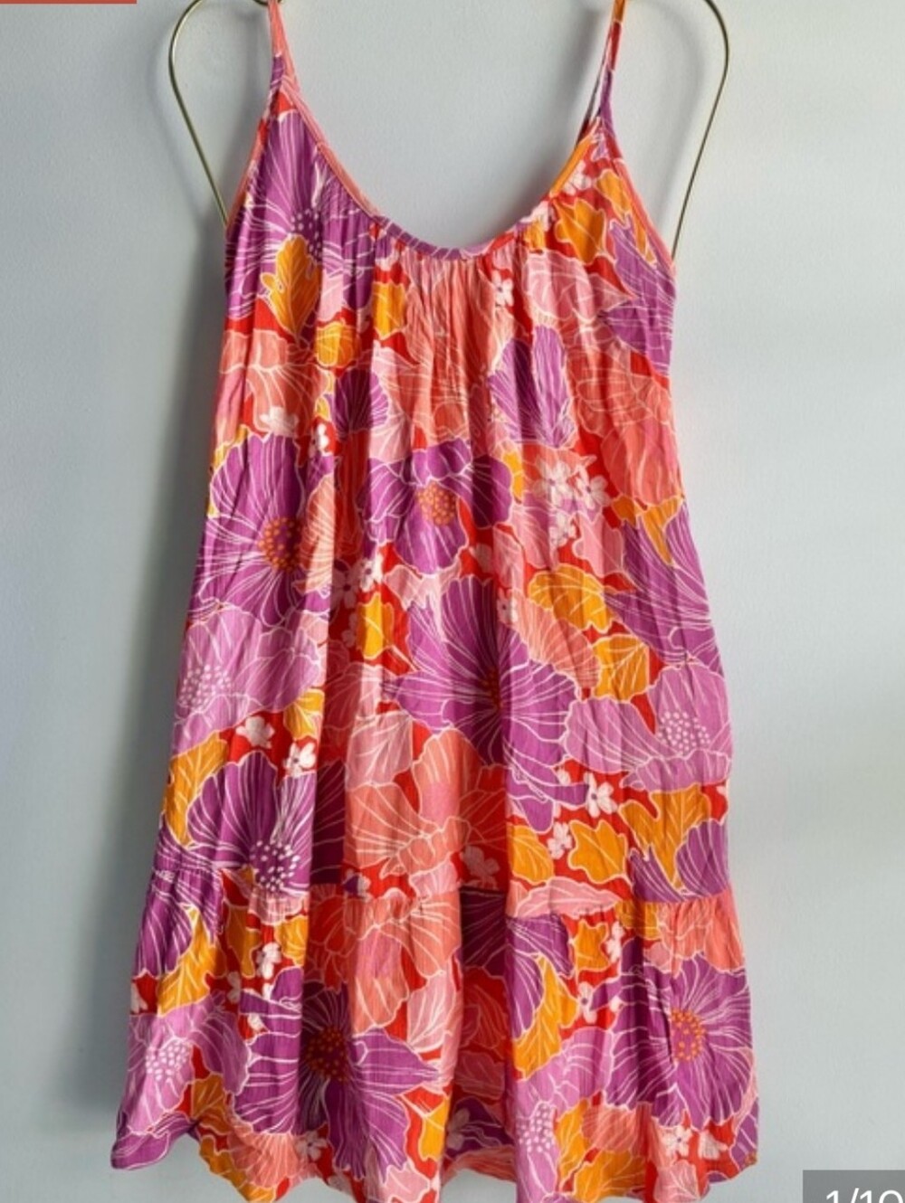Roxy Pink Floral Mini Dress with Orange & Purple Accents